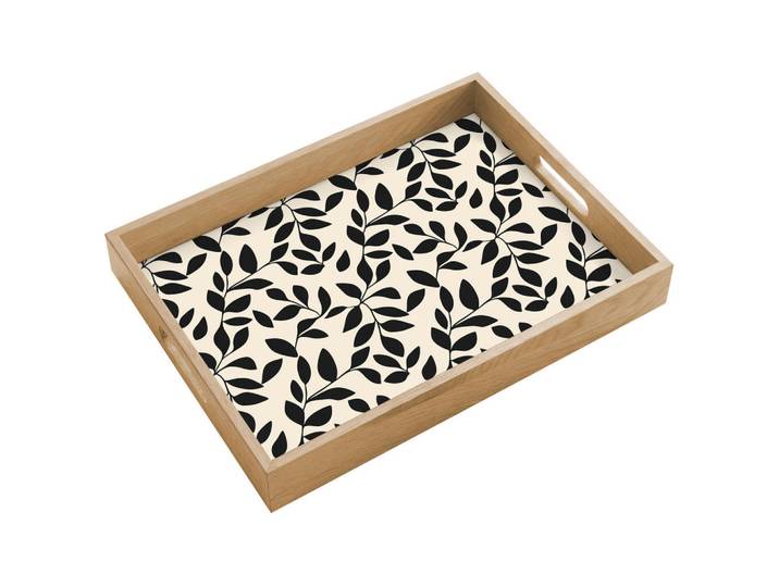 OnlyWow Tablett - Elegant - Gemustert - Schwarz - Beige - 40x30 cm, Holz, Echtholz,Eiche, Rechteckig, 40x5x5 cm, Geschirr, Tischkultur & Serviergeschirr, Tabletts