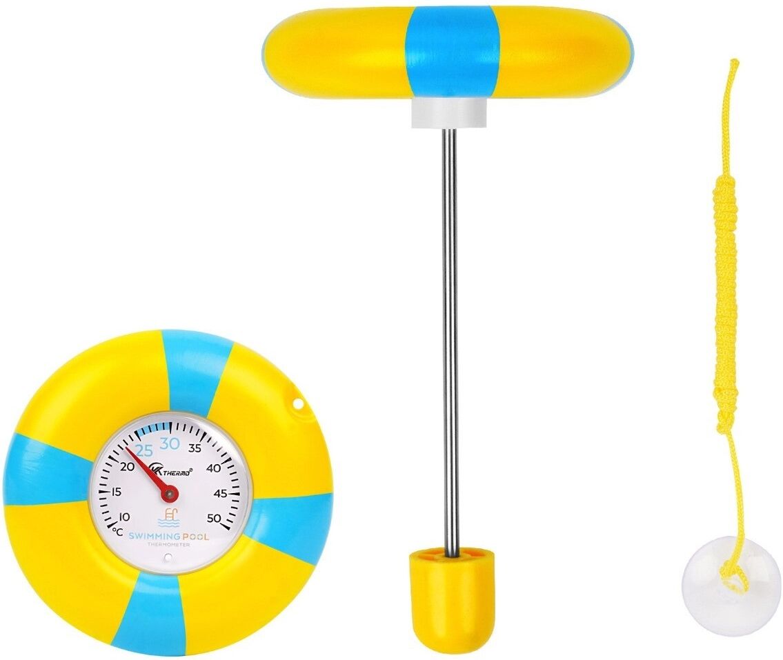 INF Schwimmendes Pool-Thermometer – Kunststoff+Edelstahl, Einzelskala-Auftriebsdesign für Pool, Teich und SPA Gelb