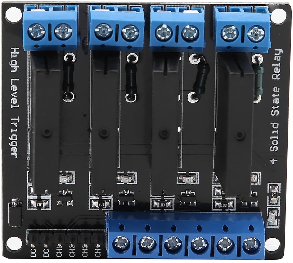 4-kanaals solid-state relaismodule DC-AC 5V 2A met hoog niveau trigger en zekering