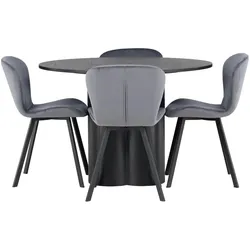 Ebuy24, Essgruppe, Olivia Essgruppe Esstisch schwarz 4 Stühle grau. (MDF)