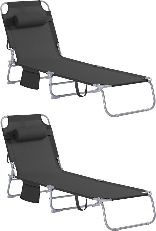 SoBuy Sada 2 verstelbare ligbedden, zwart, modern, model OGS35-SCHX2