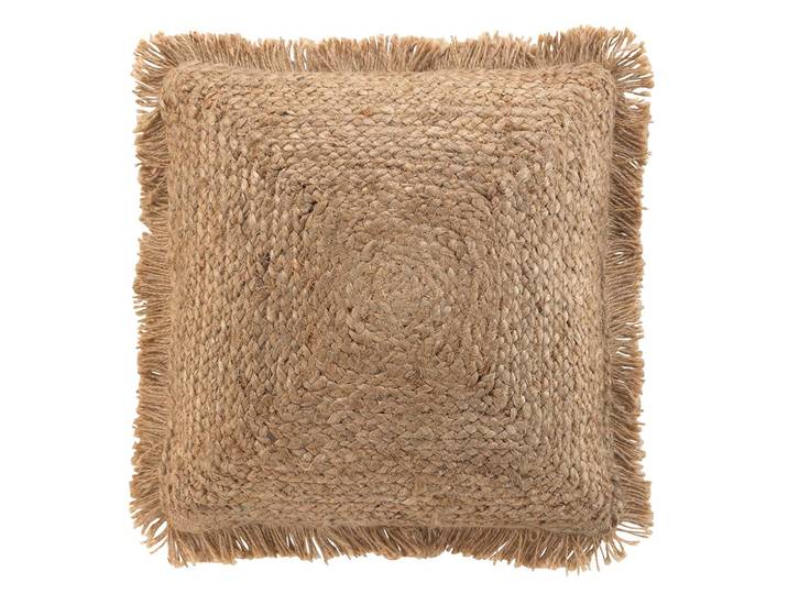 Kissenhülle aus Jute, Rückseite aus Baumwolle, mit Fransen, braun, 45 x 45 cm