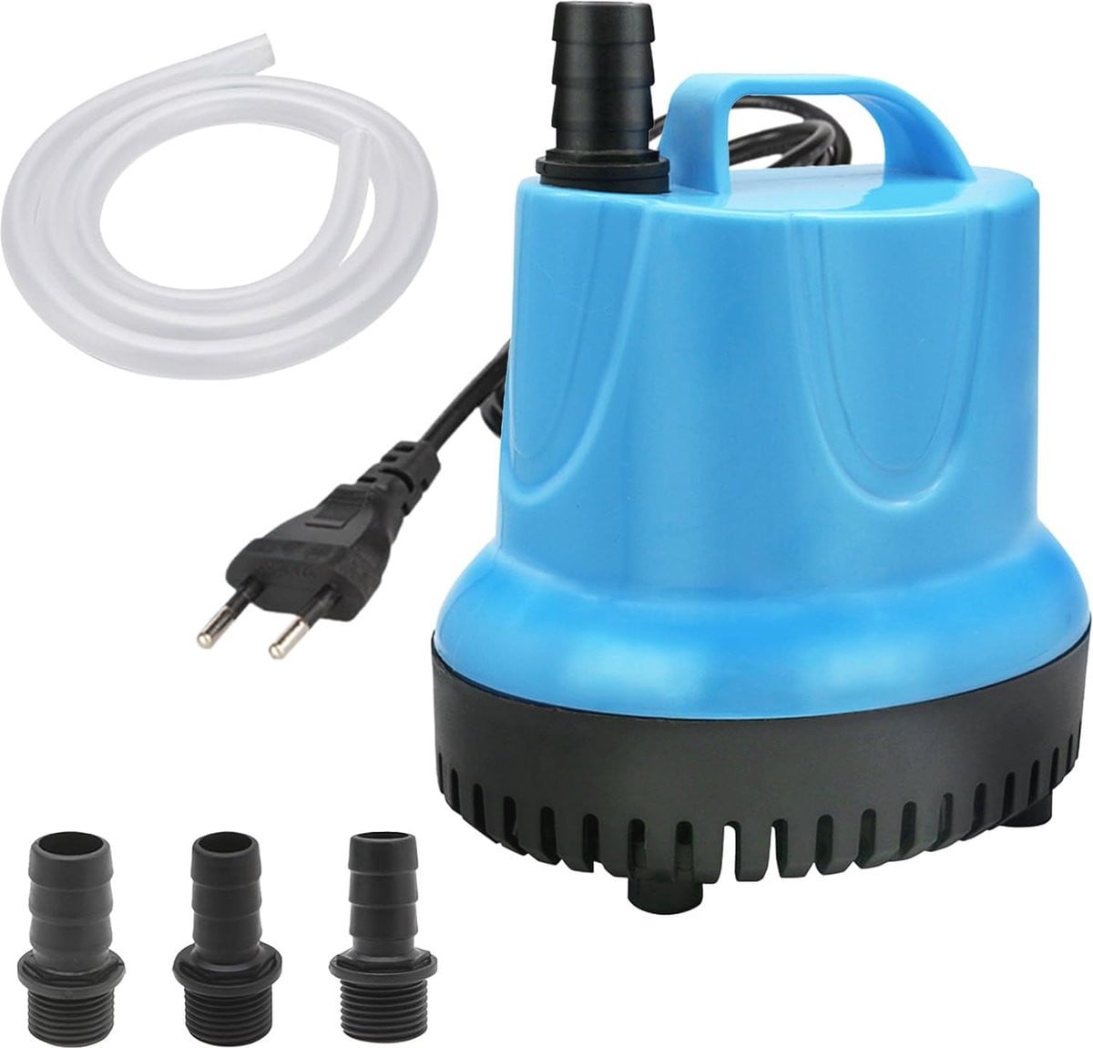 Ultra stille blauwe dompelpomp 20W voor aquarium en vijver met 3 sproeiers en slang, 1500 l/u