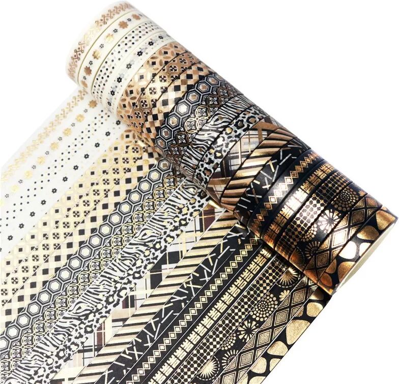INF Washi-Tape-Set in Schwarz und Goldfolie - 20 Rollen