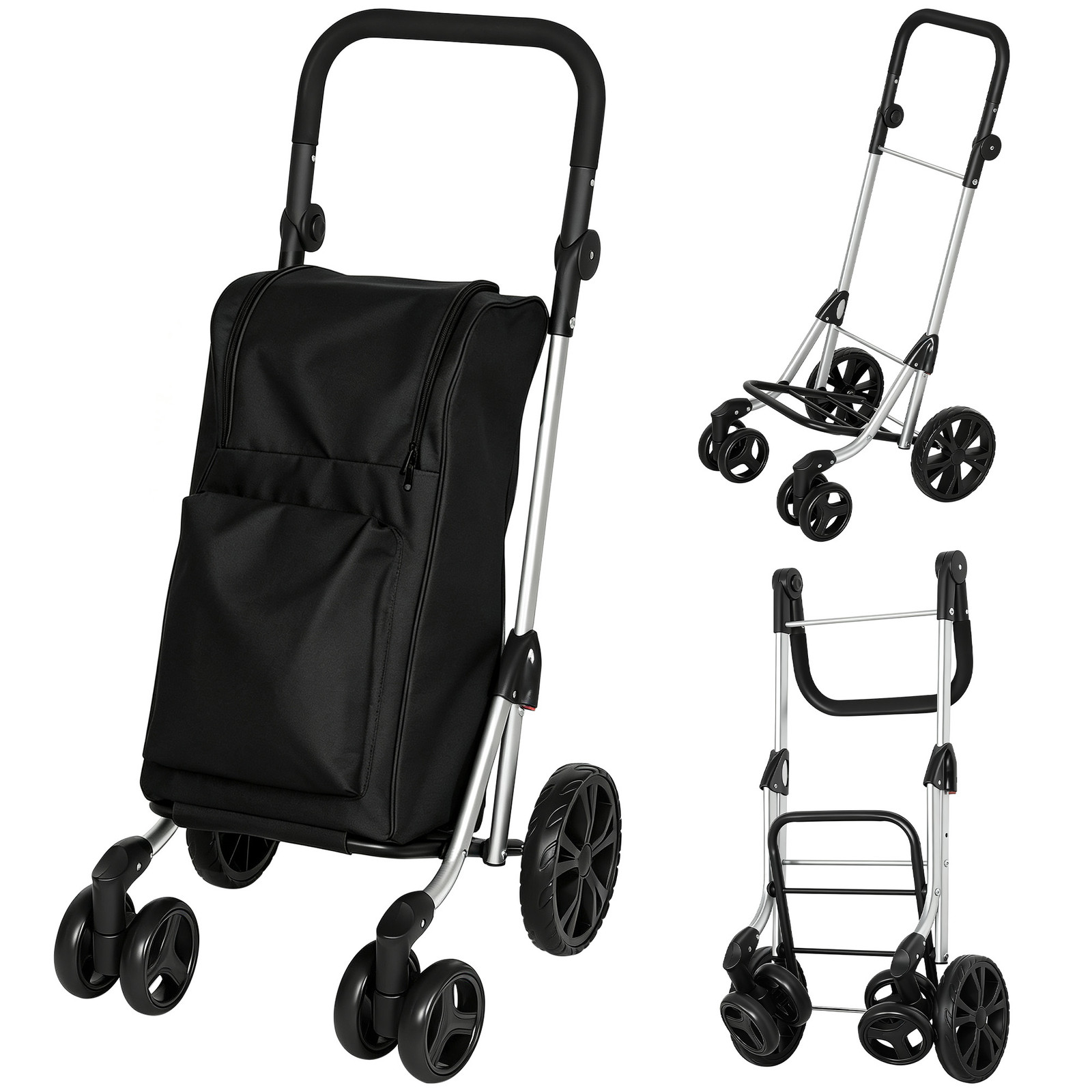 HOMCOM Boodschappentrolley met koelvak en verstelbare handgreep, 46 liter, Zwart
