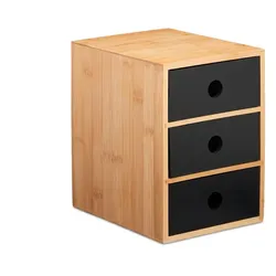 Relaxdays Schreibtisch Organizer, 3 Schubladen, Bambus & MDF, Schreibtischbutler Büro, HBT: 21x15x20 cm, natur/schwarz