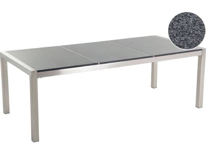 BELIANI Gartentisch Grau/Silber Granit Edelstahl 220 x 100 cm Poliert Modern Outdoor