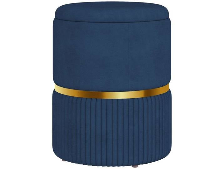 Pouf tabouret rangement – Velours côtelé bleu avec anneau doré – pour salon et chambre – 36x36x46 cm
