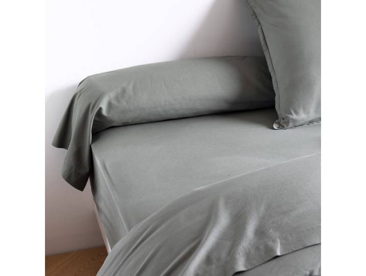 Taie de traversin coton lavé - SOMEO Kaki 90 cm