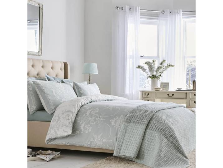Housse de couette damassé en satin de coton bleu 200x200 cm