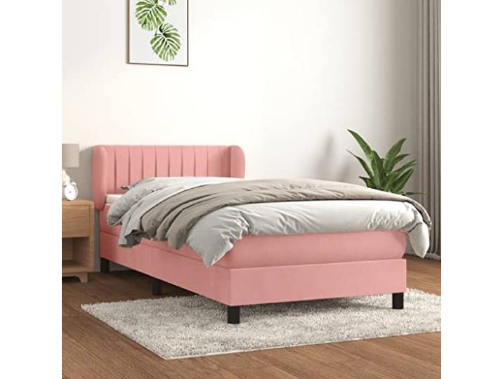 RJPLMFV Samtbett, Rosa, 100 x 200 cm, mit Lattenrost und Matratze Verstellbarer Kopf, Taschenfedern, mittlere Unterstützung, weicher Matratzenschoner