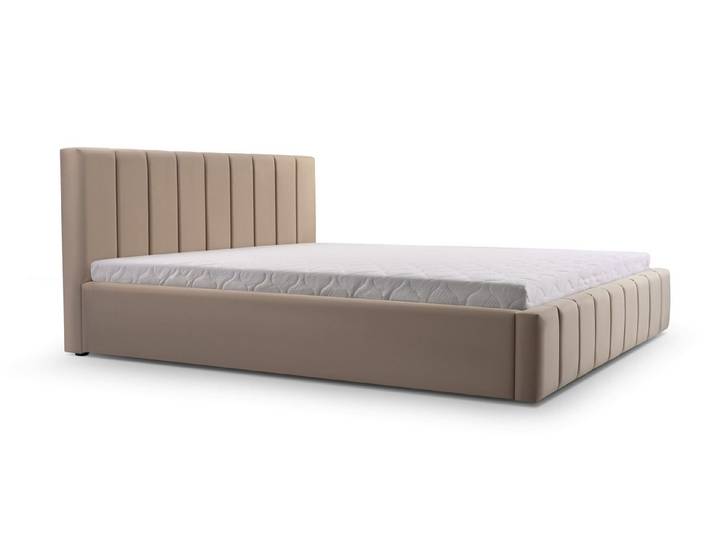 MOEBLO Polsterbett BETT 01 (Doppelbett mit Kopfstütze, Rahmenbettgestell - Stilvolles Design mit maximalem Komfort, mit Bettkasten und Lattenrost), gepolstertes Kopfteil mit Bettkasten