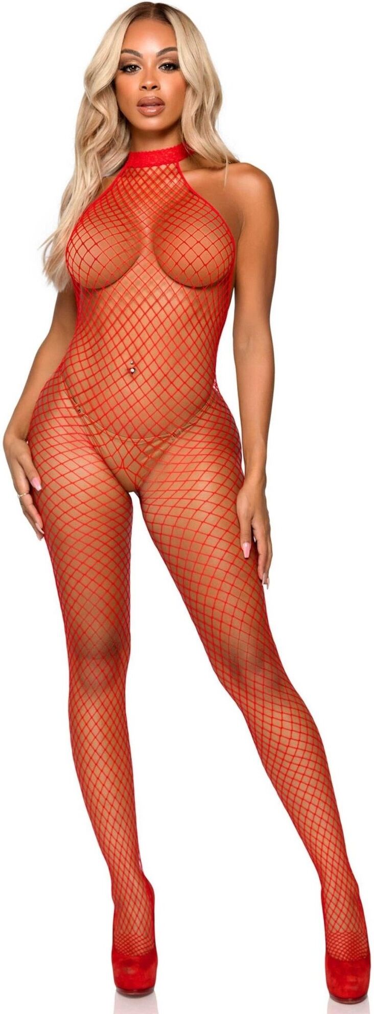 Leg Avenue Body dos nu en résille filet Rouge