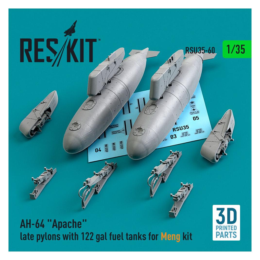 ResKit AH-64 Apache late pylons with 122 gal fuel tanks for Meng kit (3D Printed) (RSU35-0060)