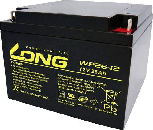 Long WP26-12 WP26-12 Bleiakku 12V 26Ah Blei-Vlies (AGM) (B x H x T) 166 x 125 x 175mm M5-Schraubanschluss VDS-Zertifizierung