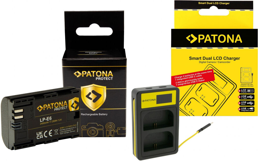 PATONA Dual USB Ladegerät + 2x Akku LP-E6