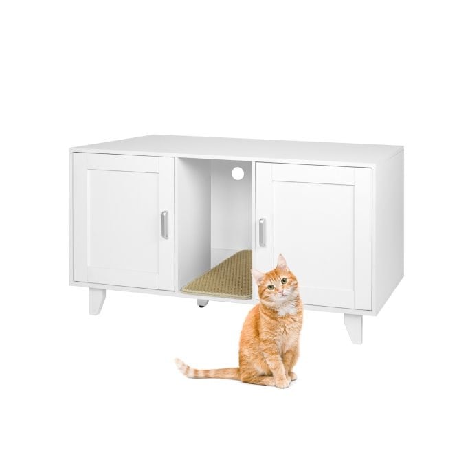 Relaxdays XXL kattenkast met kattenbak in het wit