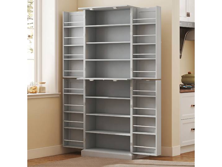HOMCOM Armoire Cuisine 4 Portes Étagères Réglables Gris