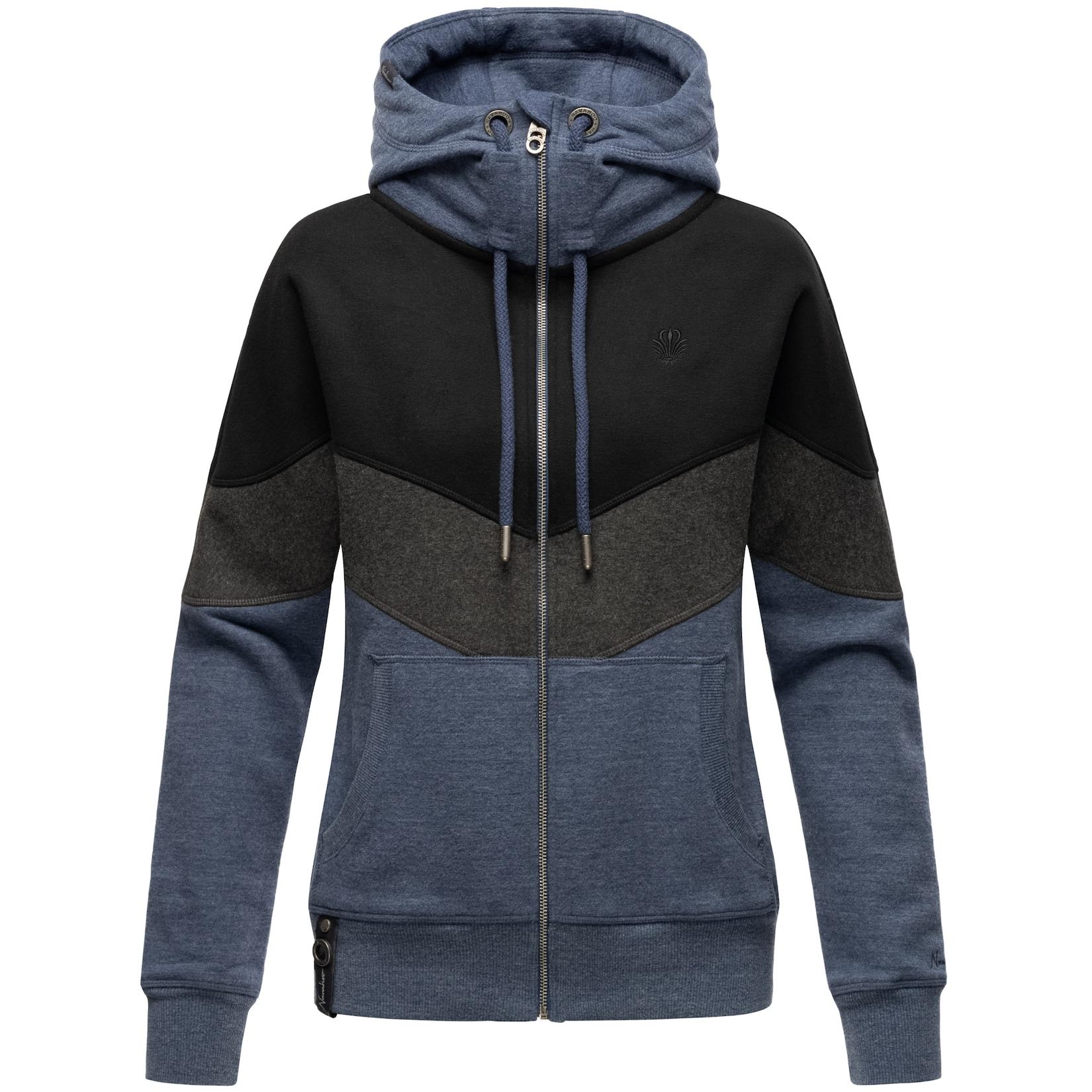 NAVAHOO Damen Kapuzensweatjacke Sportliche Damen Sweatjacke im Coloblocking-Stil Honigperle
