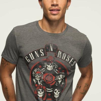Lucky Brand Guns N Roses Skulls Tee - Men's Clothing Tops Shirts Tee Graphic T Shirts in Raven, Size S