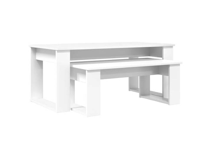 Couchtisch, rechteckig, Weiß, 2-teilig, aus Holz, für Wohnzimmer