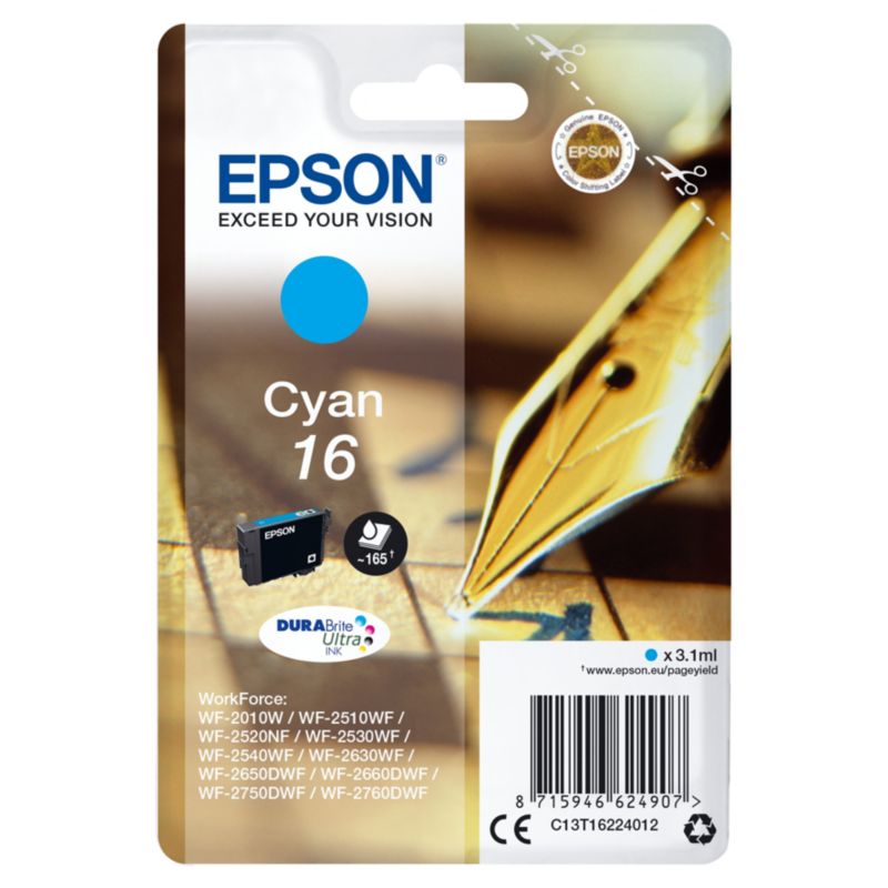 Epson 16 Original Druckerpatrone Cyan T1622 C13T16224012