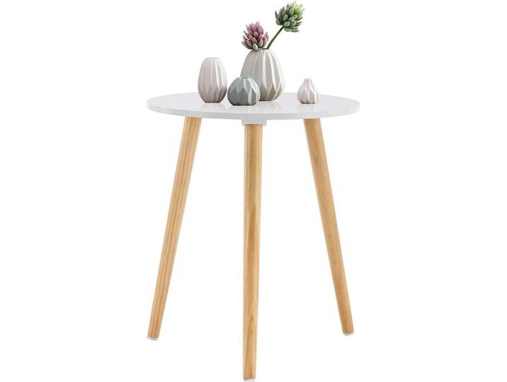 Beistelltisch Holz rund Ø42x52cm weiß/Natur skandinavisches Design