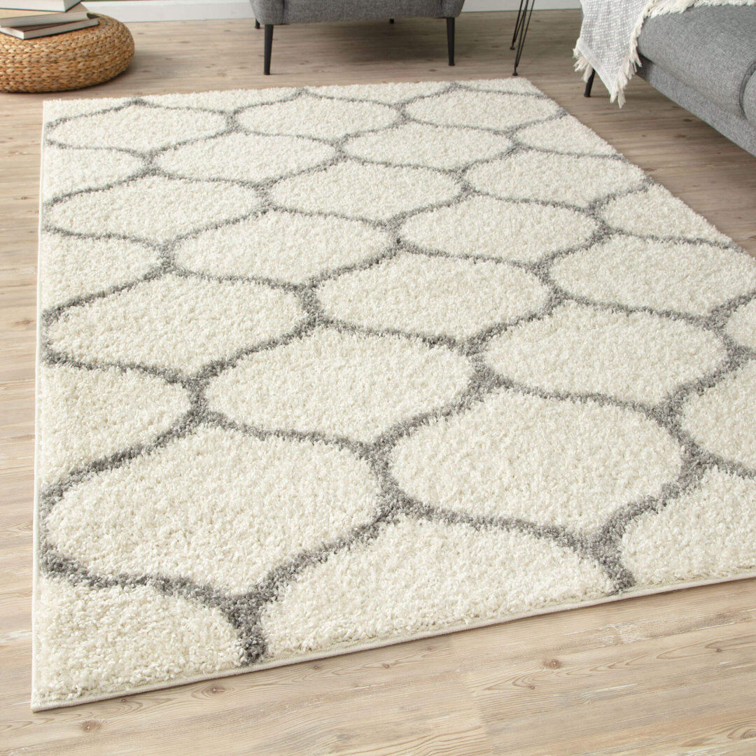 THE RUGS Myshaggy Collection Rugs Trellis Design in Ivory Grey;Ivory Rectangle 200 x 290 cm