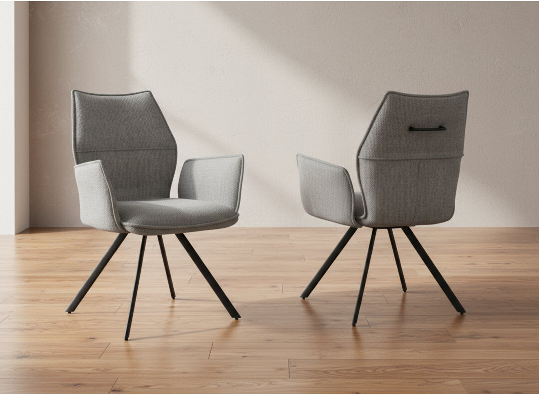 George Oliver Lusso Fabric Dining Armchair Grey 90.5cm H X 61cm W X 61cm D