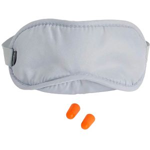Hama Schlafmaske aus Stoff, grau, inklusive Ohrstöpsel (2x), mit flexiblem Klettband, verdunkelnd