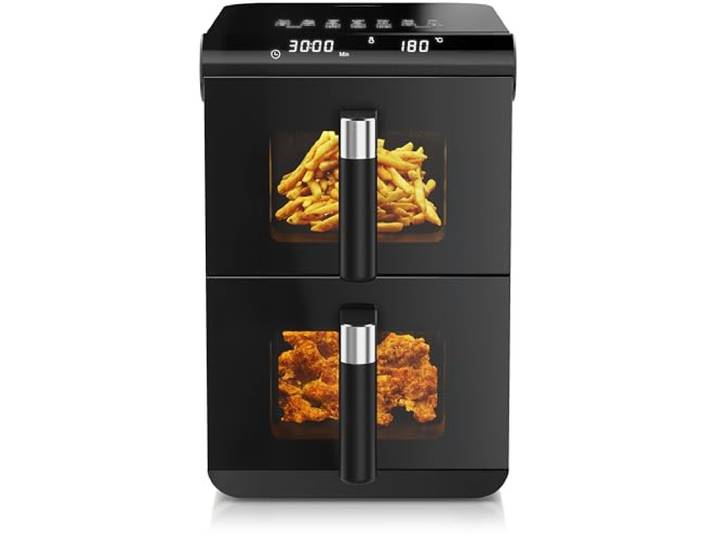 Arendo - Heißluftfritteuse XXL Dual Zone 2 Kammern – 11,4L Kapazität – 2 Zonen – Airfryer Doppelkammer mit Sichtfenster – 13 Programme – BPA-frei - 3D Umluftsystem - Sync und Match-Funktion