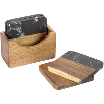 Glasuntersetzer "Atami", braun (schwarz), B:12cm H:10,5cm T:6cm, Massivholz, Naturstein, SCHÖNER WOHNEN-KOLLEKTION, Untersetzer, edle Getränkeuntersetzer aus Marmor & Akazienholz mit Halterung
