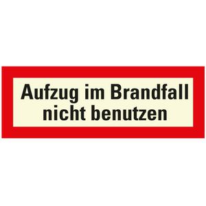 Abtec Hinweisschild DIN 4066, Kunststoff, 29,7 x 10,5 cm, nachleuchtend, Aufzug im Brandfall