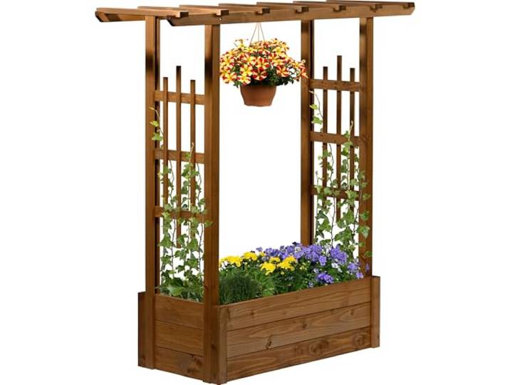 dobar® Pflanzkasten Pergola mit integrierter Rankhilfe Hochbeet aus Fichtenholz Großer Blumenkasten 117 x 39 x 119 cm Braun