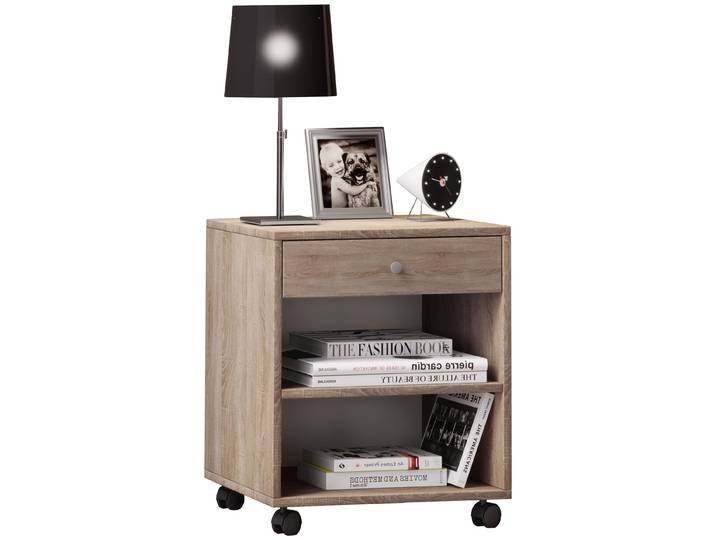 Nachttisch VCM Holz Nachttisch Schrank Rolda Schublade Rollen , braun (sonoma, eiche (sägerau)), B:45cm T:38cm, Tische, Nachttisch