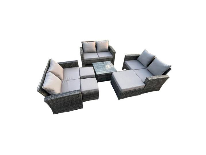 Fimous Gartensofa Hohe Rückenlehne Polyrattan Dunkelgrau 9-Sitzer, Metall, quadratisch, Gartenmöbel, Gartengarnituren, Gartenmöbel-Sets