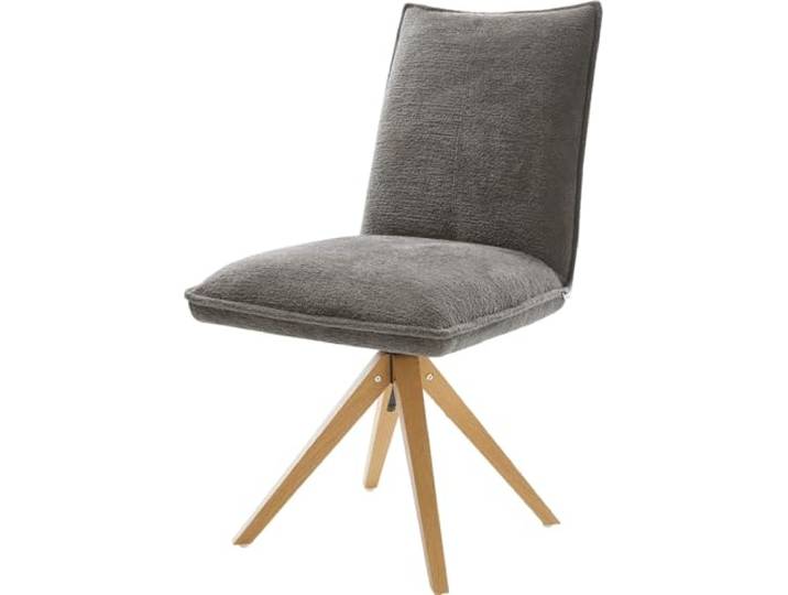 Esszimmerstuhl Lelio-Flex Holzgestell kantig Natur Bouclé Soft Schlamm 360° drehbar Taschenfederkern