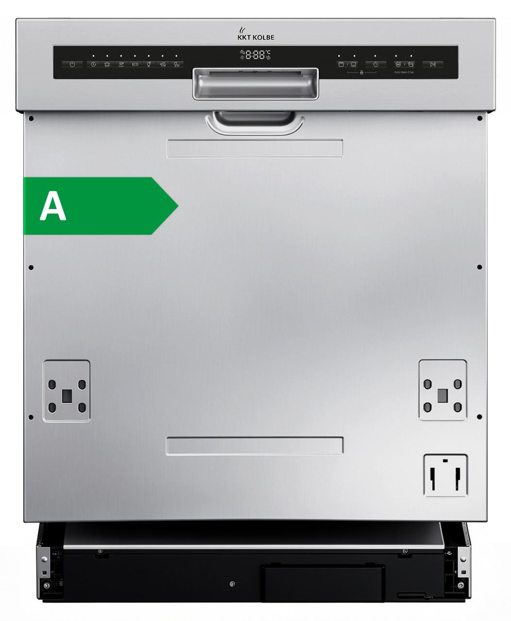 KKT KOLBE 60 cm Geschirrspüler Spülmaschine teilintegrierbar Unterbaufähig, Besteckschublade, LED-Beleuchtung, Automatische Türöffnung, Oberkorb höhenverstellbar, 7 Programme, 14 Maßgedecke, DW60TI