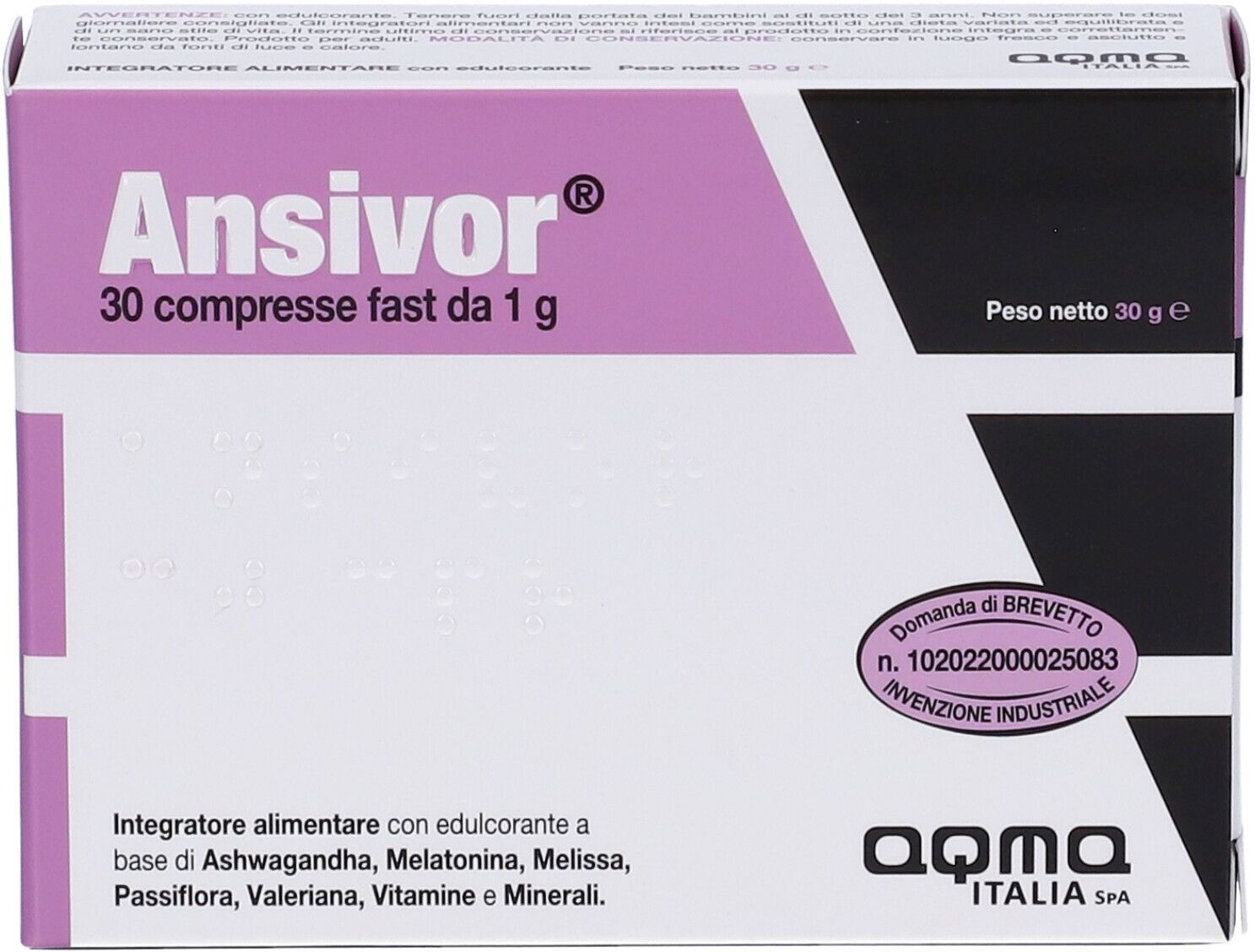 AQMA ITALIA Srl Ansivor Fast 30 Compresse, Integratore per rilassamento e sonno