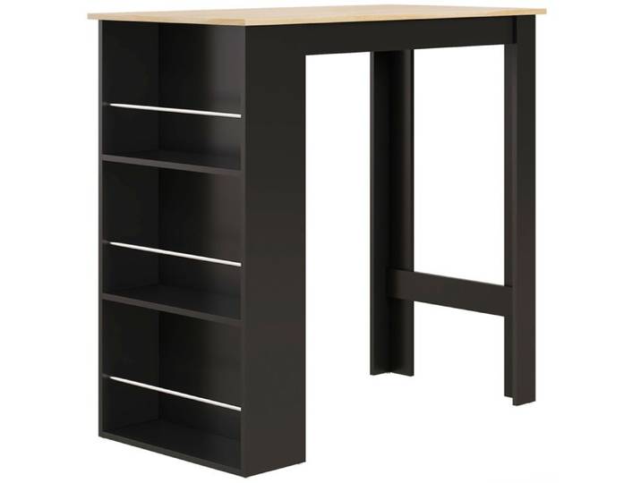 CollaHausse Table Haute de Bar et Table de Cuisine avec 3 Étagères Cadre en Bois 112 x 57 x 106 cm Noir et Naturel