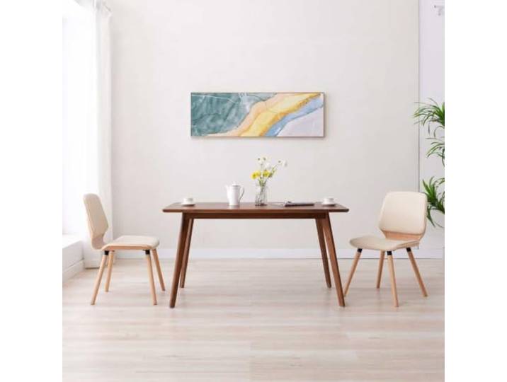 KGHFDVB 2er Set Esszimmerstühle Cremeweiß Kunstleder mit Holzrahmen Kunstleder pflegeleicht, Holzbeine stabil, Montage einfach, 110 kg Belastbarkeit, Set aus 2 Stühlen