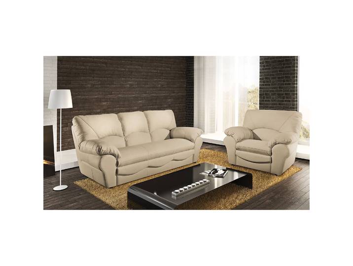 Sessel Echtleder Beige/Beige Echtleder Mabel 105 x 92 x 85cm