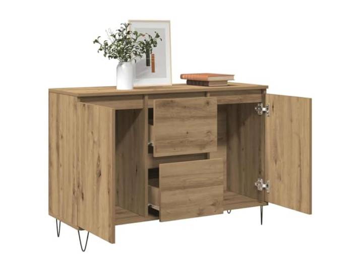 KTHLBRH Anrichte Eiche Handwerk 101,5 x 35 x 70 cm Holz mehrschichtig Großer Stauraum, stabile Eisenbeine, Ausstellungsfläche, leicht zu reinigen