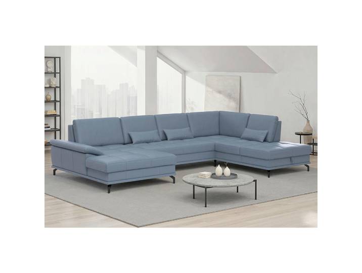 Sit & More Wohnlandschaft, Graublau, Metall, Echtleder,Kombination Echtleder/Stoff,Kombination Echtleder/Stoff, Nappaleder,Nappaleder,Nappaleder, Füllung: Polyester, Ottomane rechts, U-Form, 363x223 cm, Schlafen auf Sitzhöhe, Armteil links, Wohnzimmer, Sofas & Couches, Wohnlandschaften, Wohnlandschaft U-Form