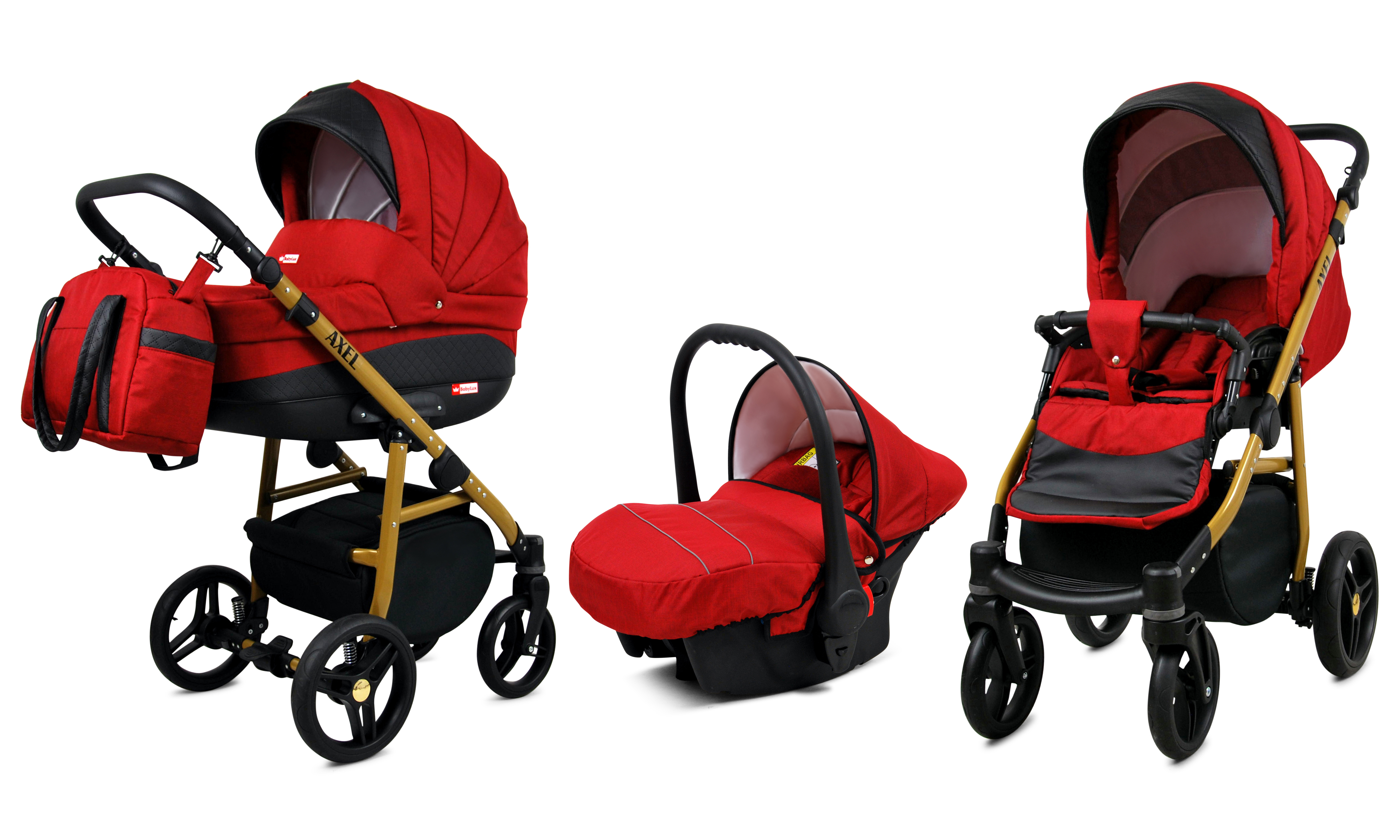 BabyLux Axel | 3in1 Kinderwagen Set | Red | Kombikinderwagen | Kinderwagenset | Buggy + Babywan