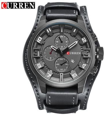 Youfap Market Luxury Leather Strap Mens Watch Quartz Waterproof Casual Sports Wristwatch black Gray
