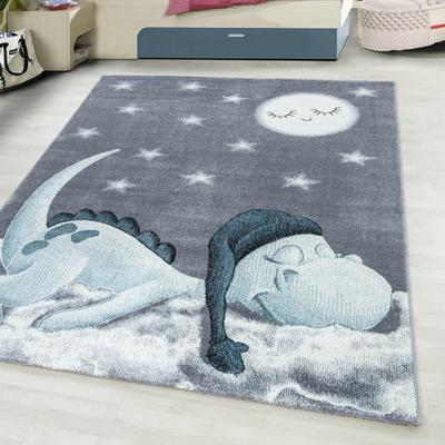 Kinderteppich AYYILDIZ TEPPICHE "Bambi 840, auch in rund erhältlich", blau, B:200cm H:11mm L:290cm, Kunstfaser, Teppiche, Kinderteppich, auch in rund, Drachen Motiv, Kurzflor