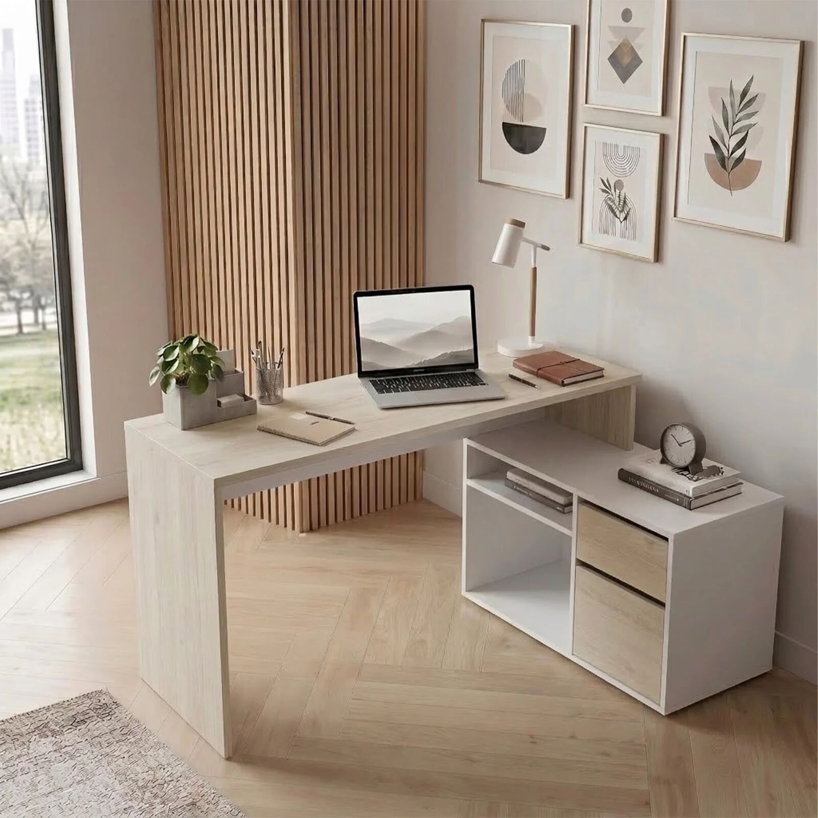 garneroarredamenti Scrivania 139x92cm ufficio angolare bianco rovere Teddy