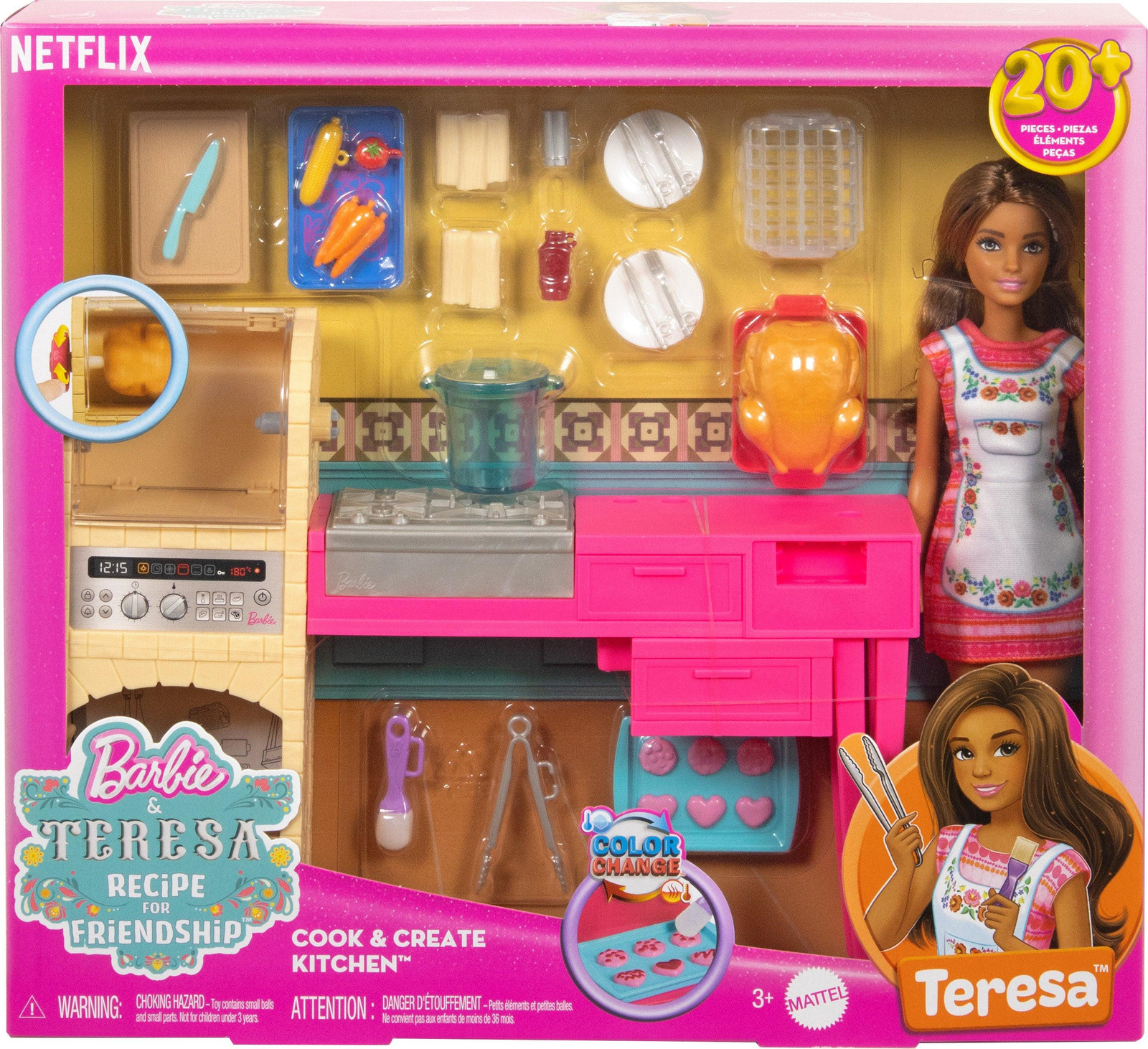 Mattel Barbie en Teresa Recept voor Vriendschap Modepop en Keukenspeelset met 20 Accessoires JCT06