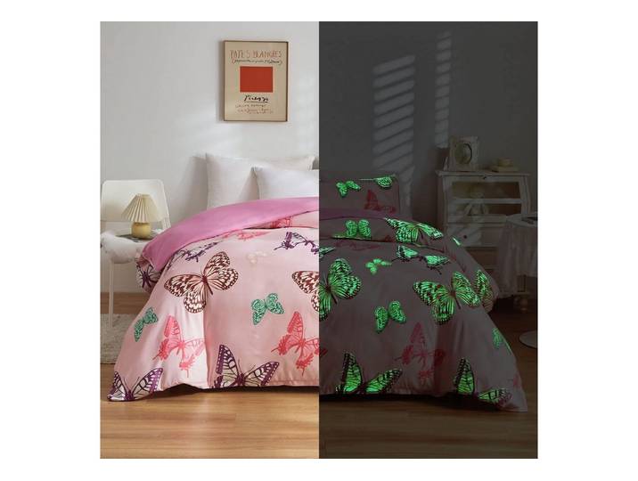 LuxusKollektion Kinderbettwäsche Bettwäsche Schmetterling leuchtet 155x220 Mädchen